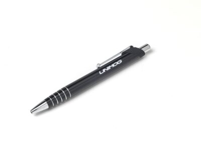 black ballpoint pen with unimog logo